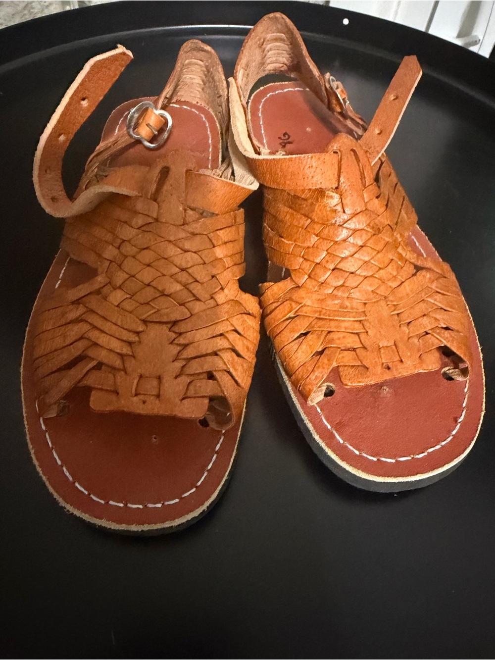 Source Unknown Cognac Brown Woven Leather Huarache Sandals
